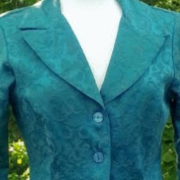 Wrapper Teal brocade 2 button blazer green-blue Juniors sz S - Picture 2 of 3
